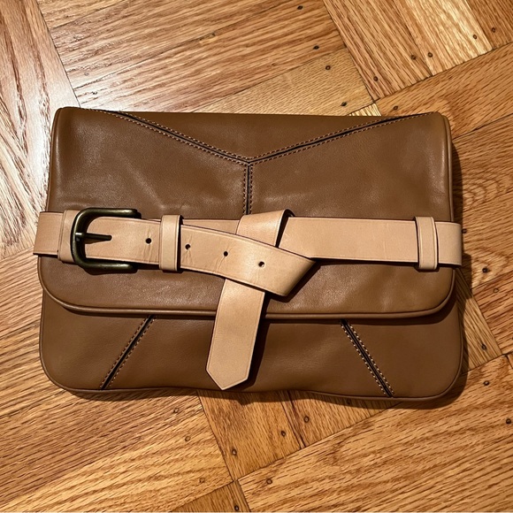 EUC Ann Taylor Belted Brown Leather Clutch - Picture 1 of 5